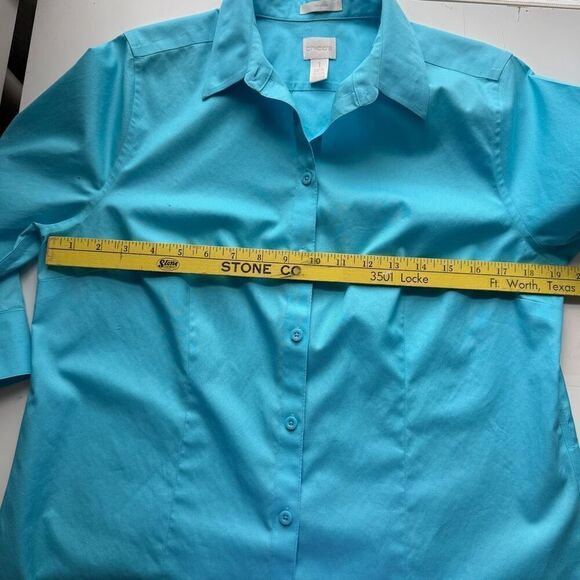 Chico's No Iron 100% Cotton 3/4 Sleeve Collared Button-Up Shirt Blue Size 1 - Picture 4 of 10